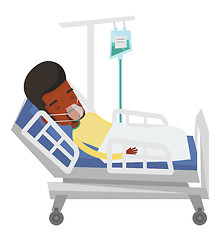 Image showing Patient lying in hospital bed with oxygen mask.