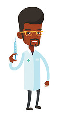 Image showing Doctor holding syringe vector illustration.