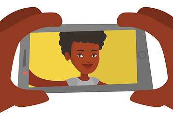 Image showing Young woman making selfie vector illustration.