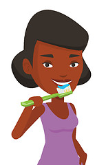 Image showing Woman brushing her teeth vector illustration.