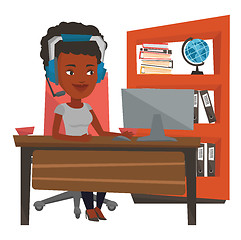 Image showing African-american woman playing computer game.