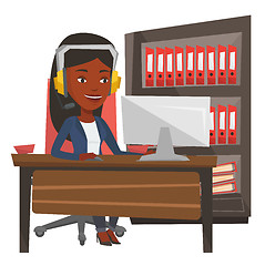 Image showing Operator of call center wearing headset.