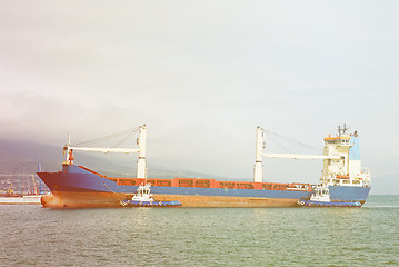 Image showing Modern transport ship on water