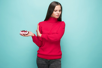 Image showing Beautiful women holding small cake. Birthday, holiday.