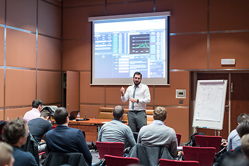 Image showing Businessman Giving Talk at Business Meeting.