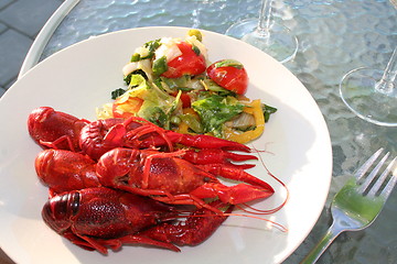 Image showing Crayfish and salad