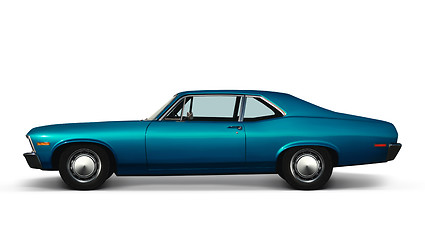 Image showing blue retro car on white