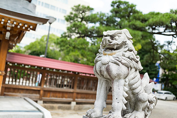 Image showing Japanese temple with lion statue