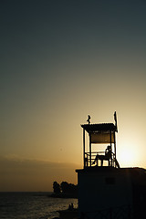 Image showing Anonymous person sitting in observation tower