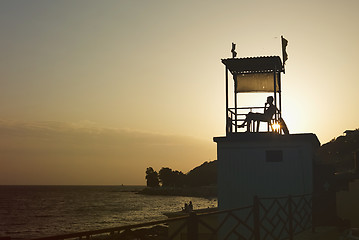 Image showing Anonymous person sitting in observation tower