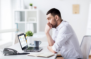 Image showing businessman with charts on laptop screen at office