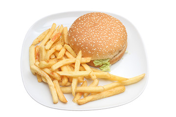 Image showing Hamburger and fries