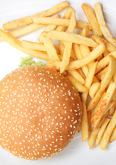 Image showing hamburger with french fries