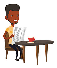 Image showing Man reading newspaper and drinking coffee.