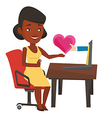 Image showing Young woman dating online using laptop.