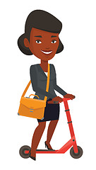 Image showing Woman riding kick scooter vector illustration.