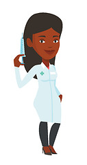 Image showing Doctor holding syringe vector illustration.