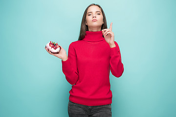 Image showing Beautiful women holding small cake. Birthday, holiday.