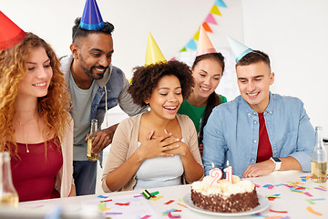 Image showing team greeting colleague at office birthday party