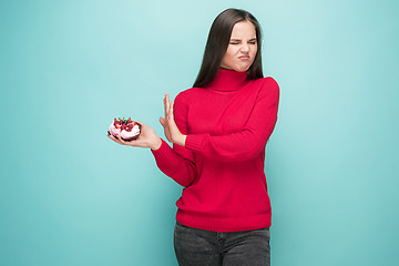 Image showing Beautiful women holding small cake. Birthday, holiday.