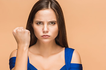 Image showing Frustrated young woman at studio