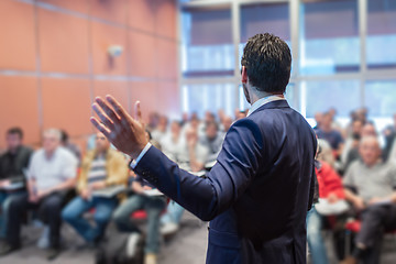 Image showing Speaker Giving a Talk at Business Meeting.