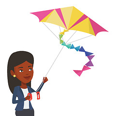 Image showing Young woman flying kite vector illustration.