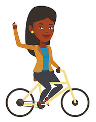 Image showing Woman riding bicycle vector illustration.