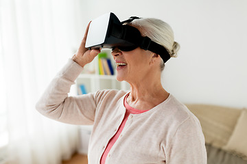 Image showing old woman in virtual reality headset or 3d glasses