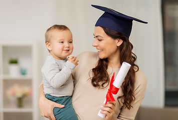 Image showing mother student with baby boy and diploma at home