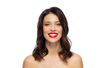 Image showing beautiful smiling young woman with red lipstick