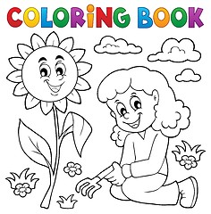 Image showing Coloring book girl gardening theme 1