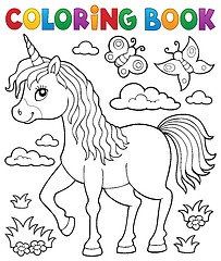 Image showing Coloring book happy unicorn topic 1