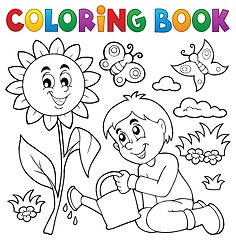 Image showing Coloring book boy gardening theme 1