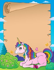 Image showing Parchment with lying unicorn theme 1