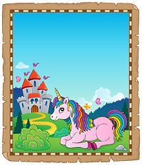 Image showing Parchment with lying unicorn theme 2