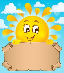 Image showing Happy sun holding parchment theme 1