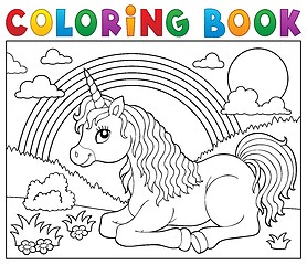 Image showing Coloring book lying unicorn theme 2