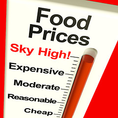 Image showing Food Prices High Monitor Showing Expensive Grocery Costs