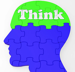 Image showing Think Brain Profile Shows Concept Of Ideas