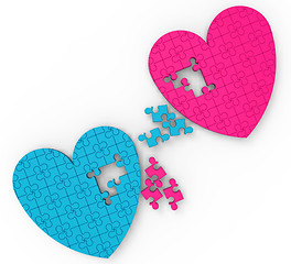 Image showing Two Hearts Puzzle Shows Romance And Commitment