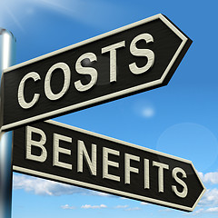 Image showing Costs Benefits Choices On Signpost Showing Analysis And Value Of