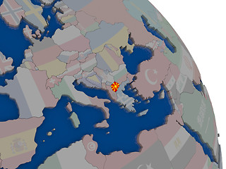 Image showing Macedonia with flag on globe