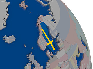 Image showing Sweden with flag on globe