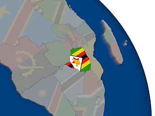 Image showing Zimbabwe with flag on globe