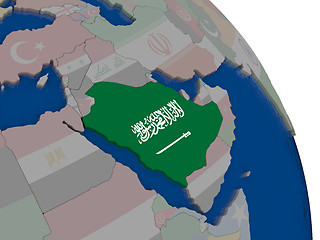 Image showing Saudi Arabia with flag on globe