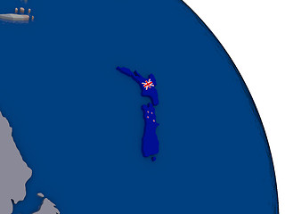 Image showing New Zealand with flag on globe