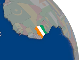 Image showing Ivory Coast with flag on globe