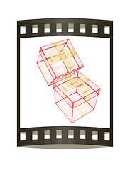 Image showing colorful gift box concept. 3d illustration. The film strip.