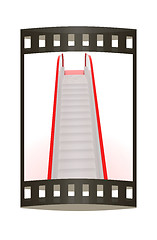 Image showing Single escalator. 3d illustration. The film strip.